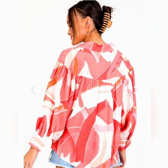 Anthropology Entro Button Up Shirt Oversized Coral Mother-of-Pearl Buttons sz XL - Picture 5 of 16